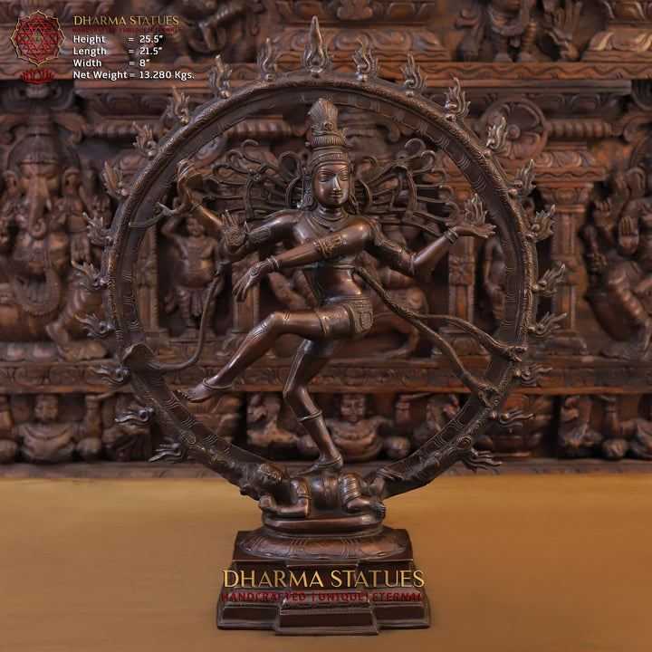 Brass Natraj Statue, Lord Shiva, Fine Copper Finish 25.5" front view