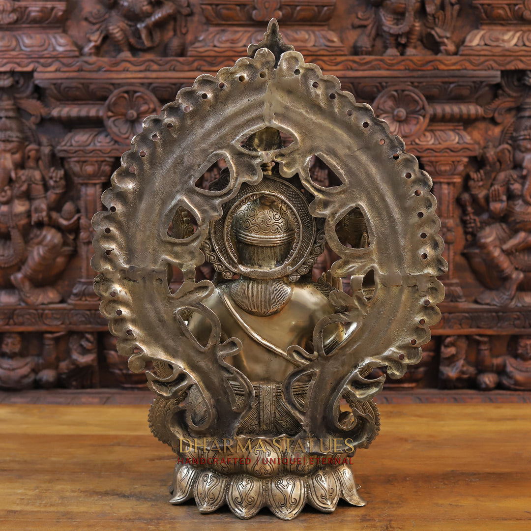 Brass Ganesh Idol, Seated on a Lotus in Blessing Posture, Fine Golden Finish 25.5" back view