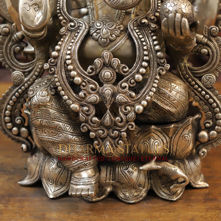 Brass Ganesh Seated with Frame,  Fine Golden Finish 25.5"