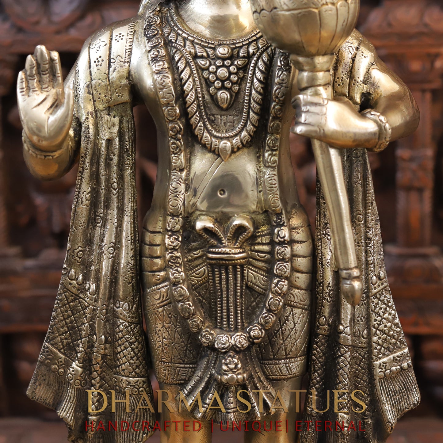 Brass Lord Hanuman Idol, Standing, Fine Golden Finish 26"