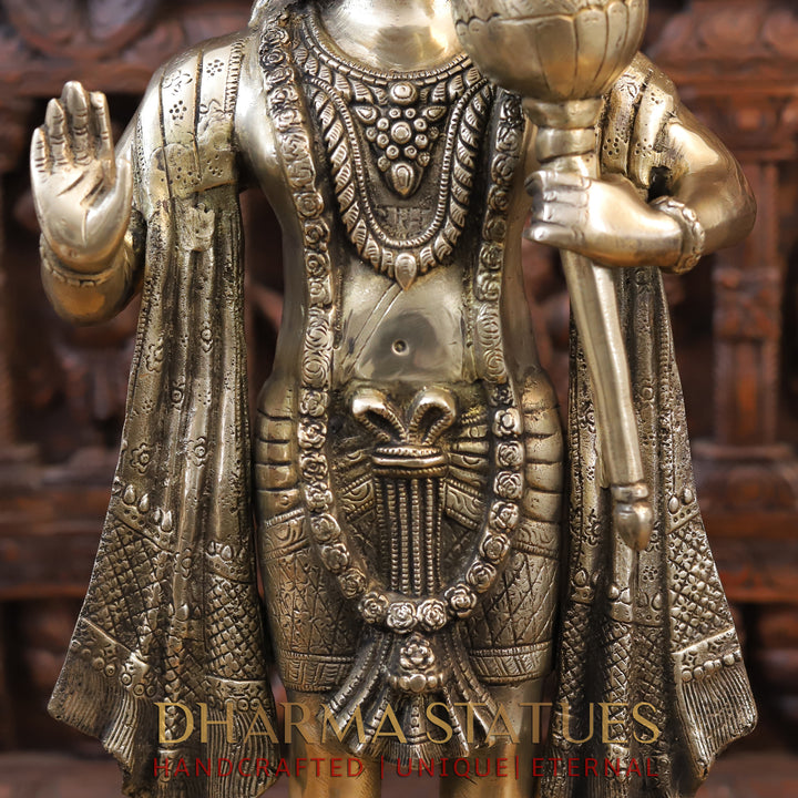 Brass Lord Hanuman Idol, Standing, Fine Golden Finish 26"