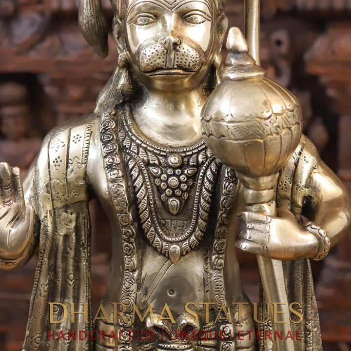 Brass Lord Hanuman Idol, Standing, Fine Golden Finish 26"