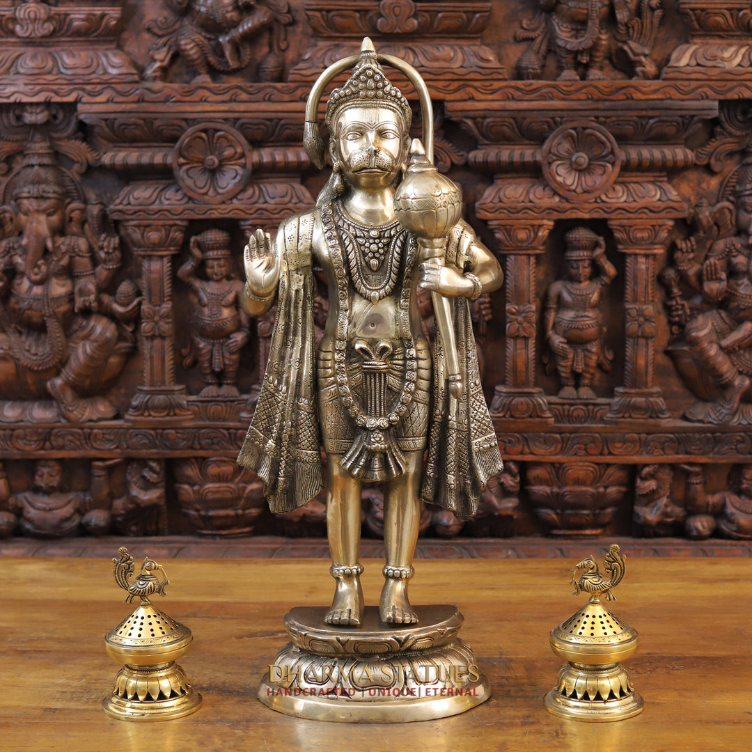 Brass Lord Hanuman Idol, Standing, Fine Golden Finish 26"