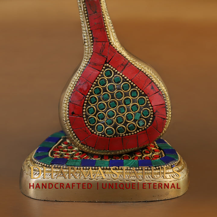 Brass Ganesh Modern with Veena , Stone Work 12"