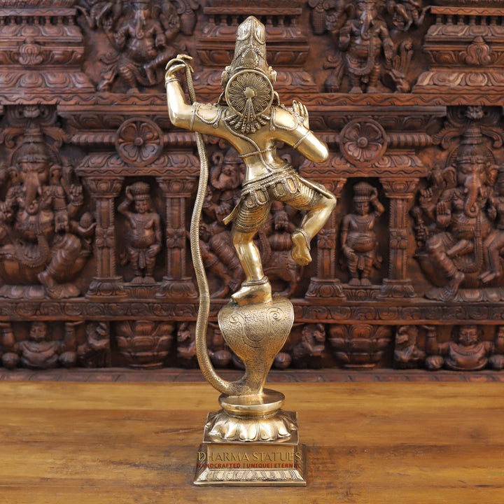 Brass Lord Krishna Idol, Standing on Nag, Fine Golden Finish 29.5" back view