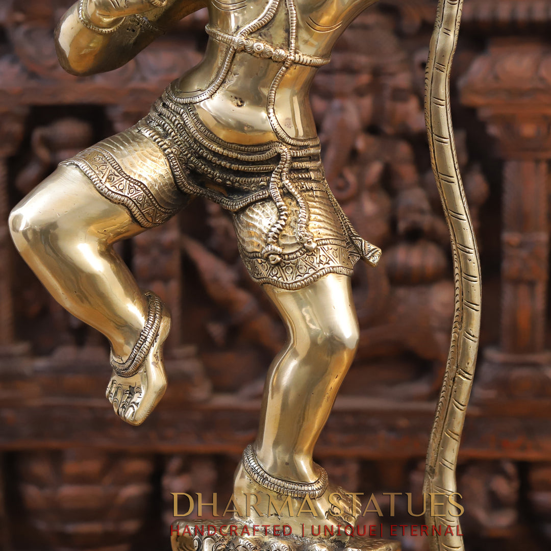 Brass Lord Krishna Idol, Standing on Sheshnag, Fine Golden Finish 29.5"