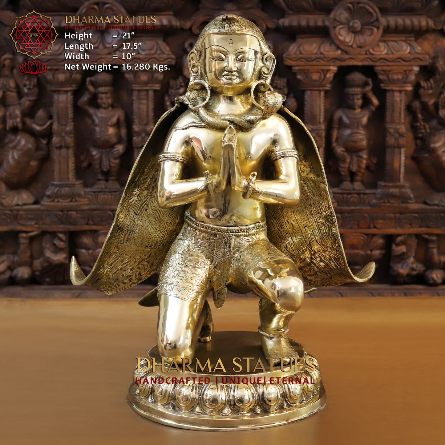 Brass Garuda Statue, Fine Golden Finish 21"