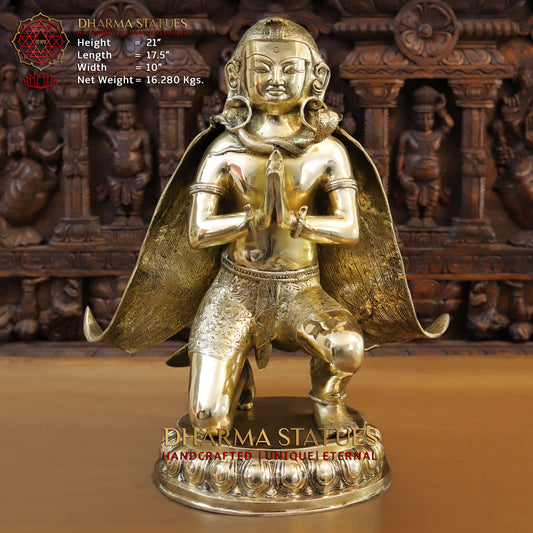 Brass Garuda Statue, Fine Golden Finish 21"