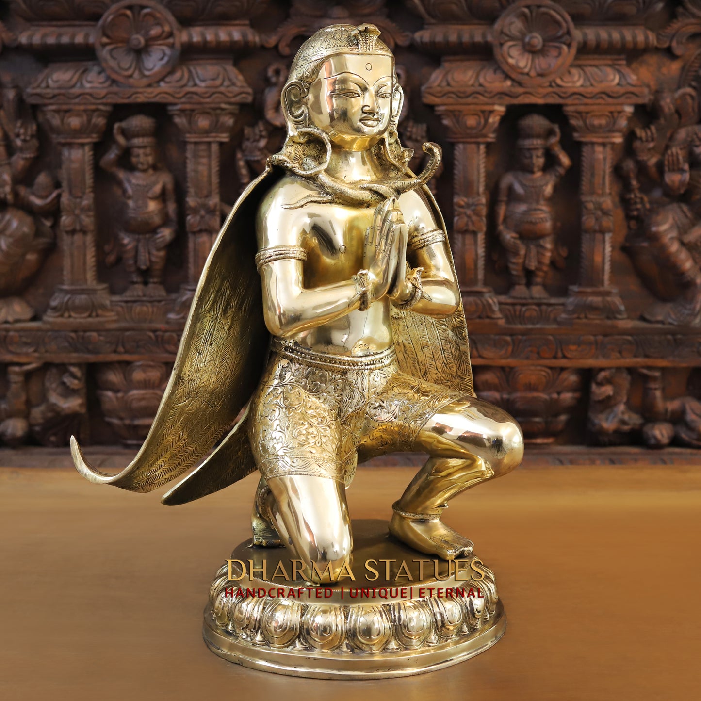 Brass Garuda Statue, Fine Golden Finish 21"