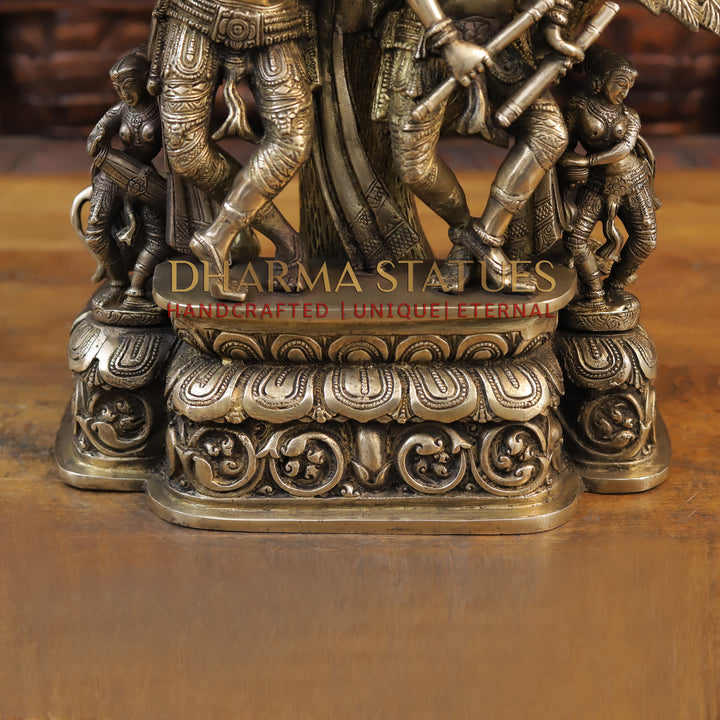 Brass Radha Krishna Idol, Under the Tree, Fine Golden Finish 21"