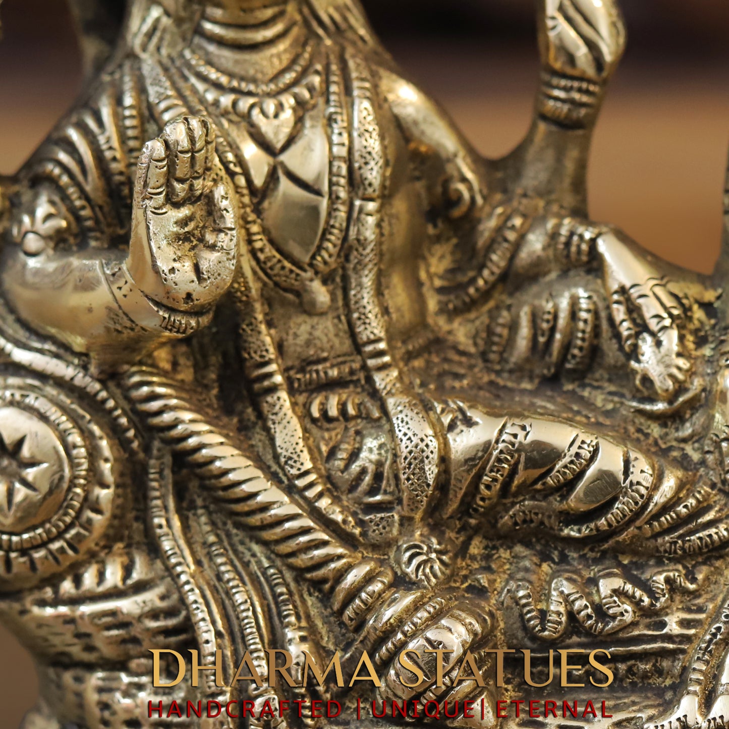 Brass Lakshmi Narayan Statue, Seated on Sheshnag, Fine Golden Finish 8"