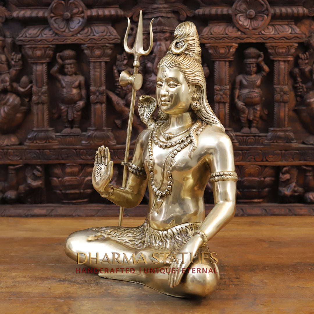 Brass Lord Shiva Statue, Seated in Dhyan Mudra, Fine Golden Finish 19" side view