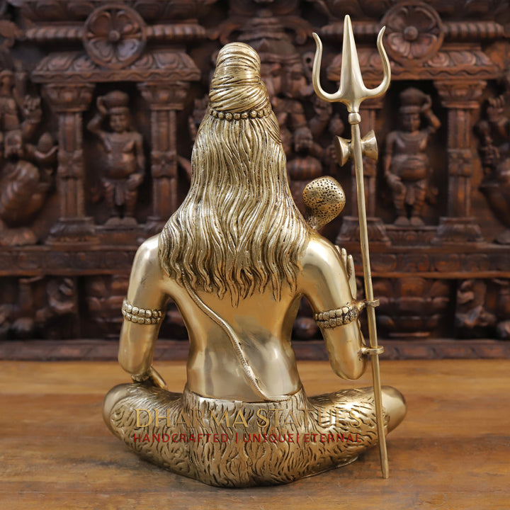 Brass Lord Shiva Statue, Seated in Dhyan Mudra, Fine Golden Finish 19" back view