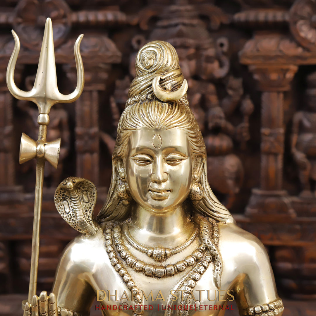 Brass Lord Shiva Statue, Seated in Dhyan Mudra, Fine Golden Finish 19"