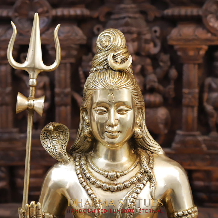 Brass Lord Shiva Statue, Seated in Dhyan Mudra, Fine Golden Finish 19"