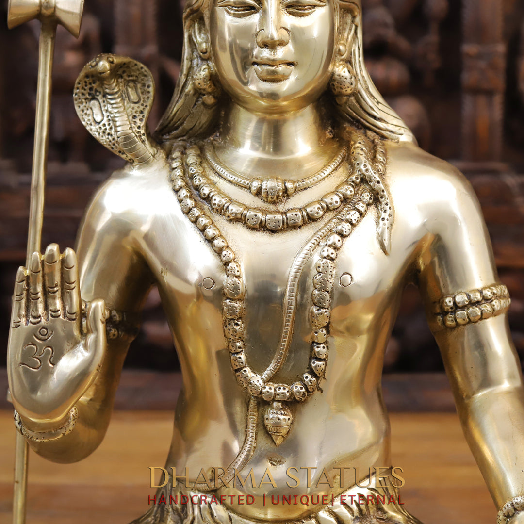 Brass Lord Shiva Statue, Seated in Dhyan Mudra, Fine Golden Finish 19"