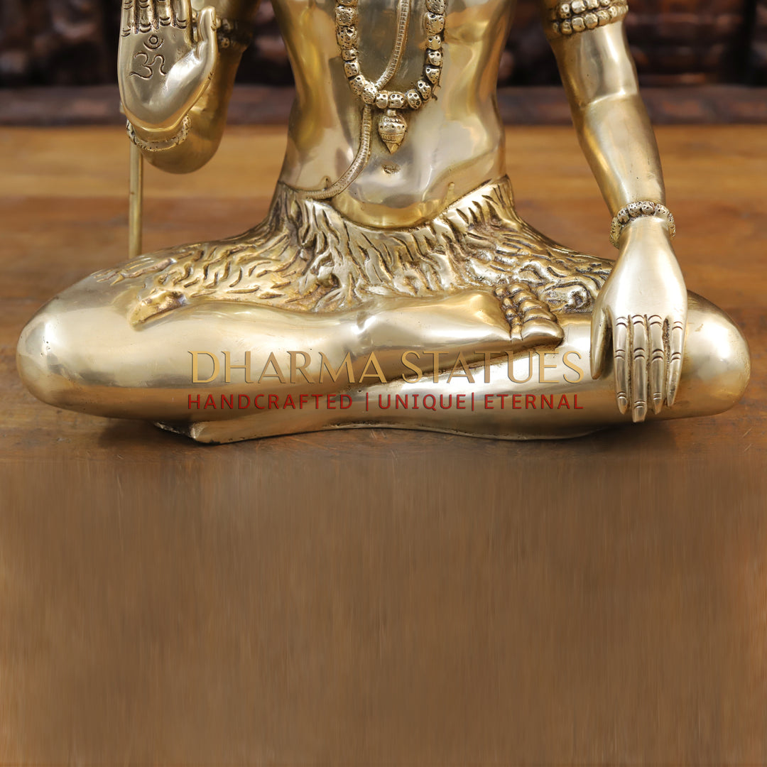 Brass Lord Shiva Statue, Seated in Dhyan Mudra, Fine Golden Finish 19"