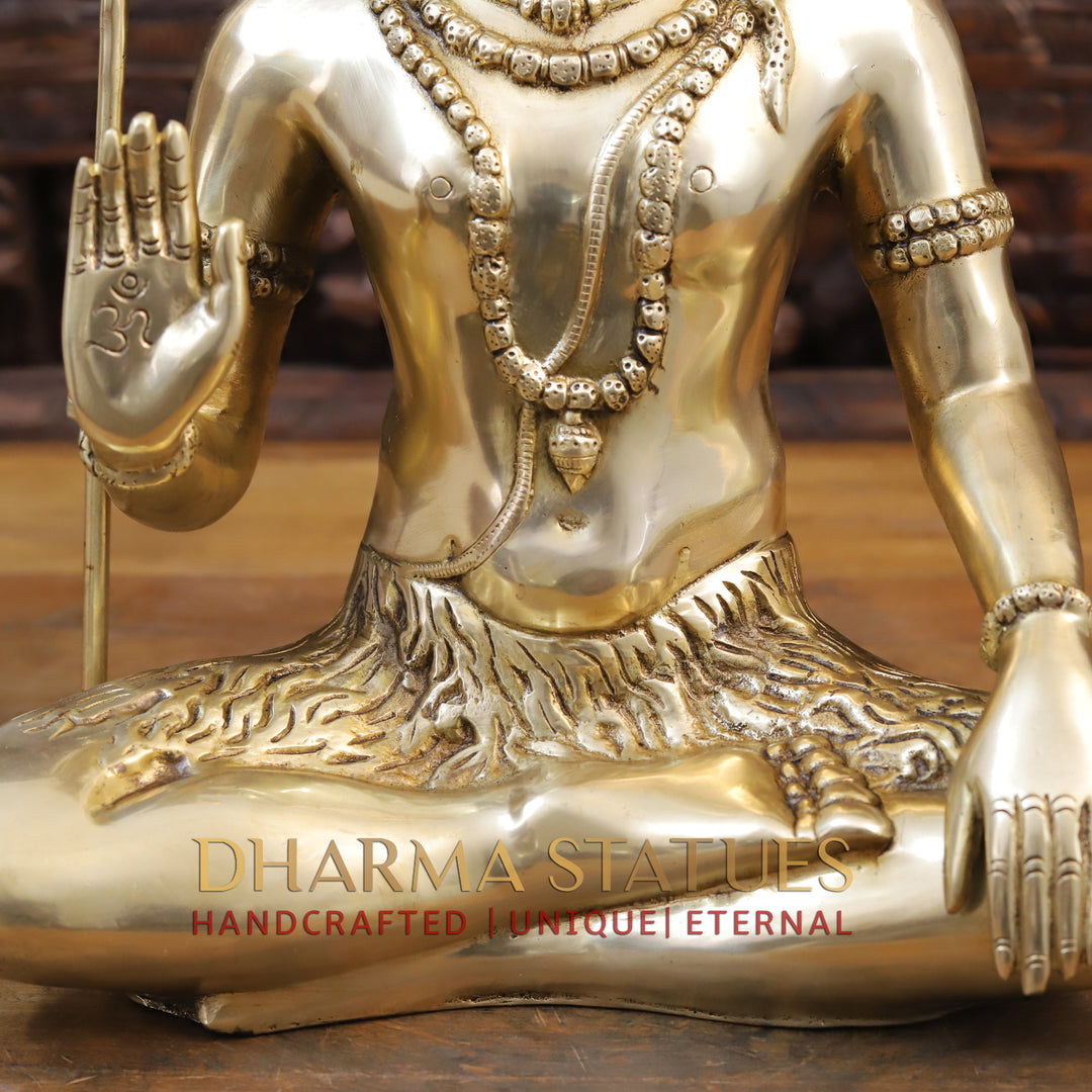 Brass Lord Shiva Statue, Seated in Dhyan Mudra, Fine Golden Finish 19"