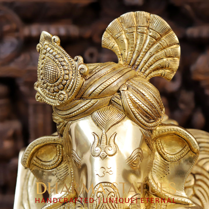 Brass Ganesh Statue Seated on a Rocking Chair, Fine Golden Finish 23"