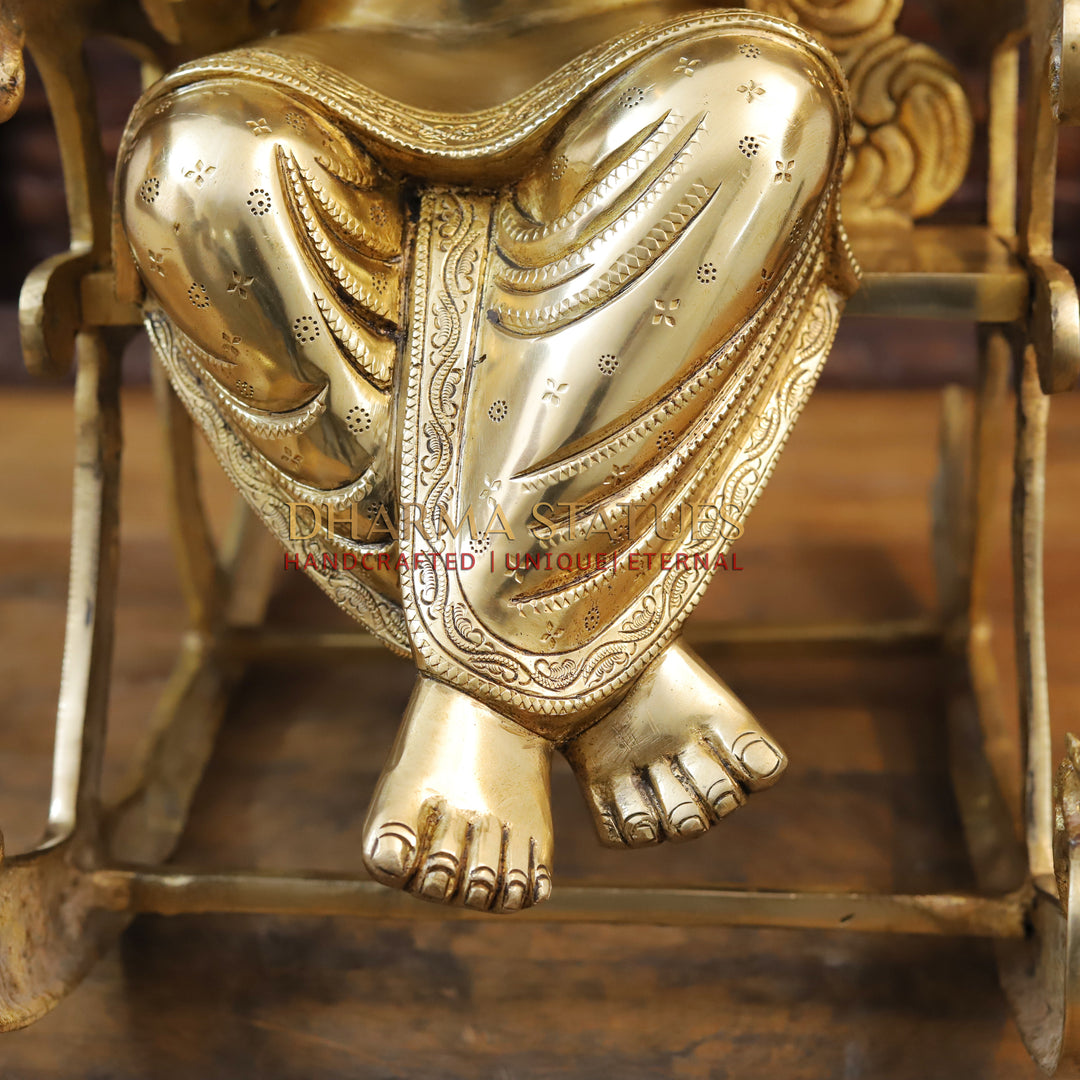 Brass Ganesh Statue Seated on a Rocking Chair, Fine Golden Finish 23"