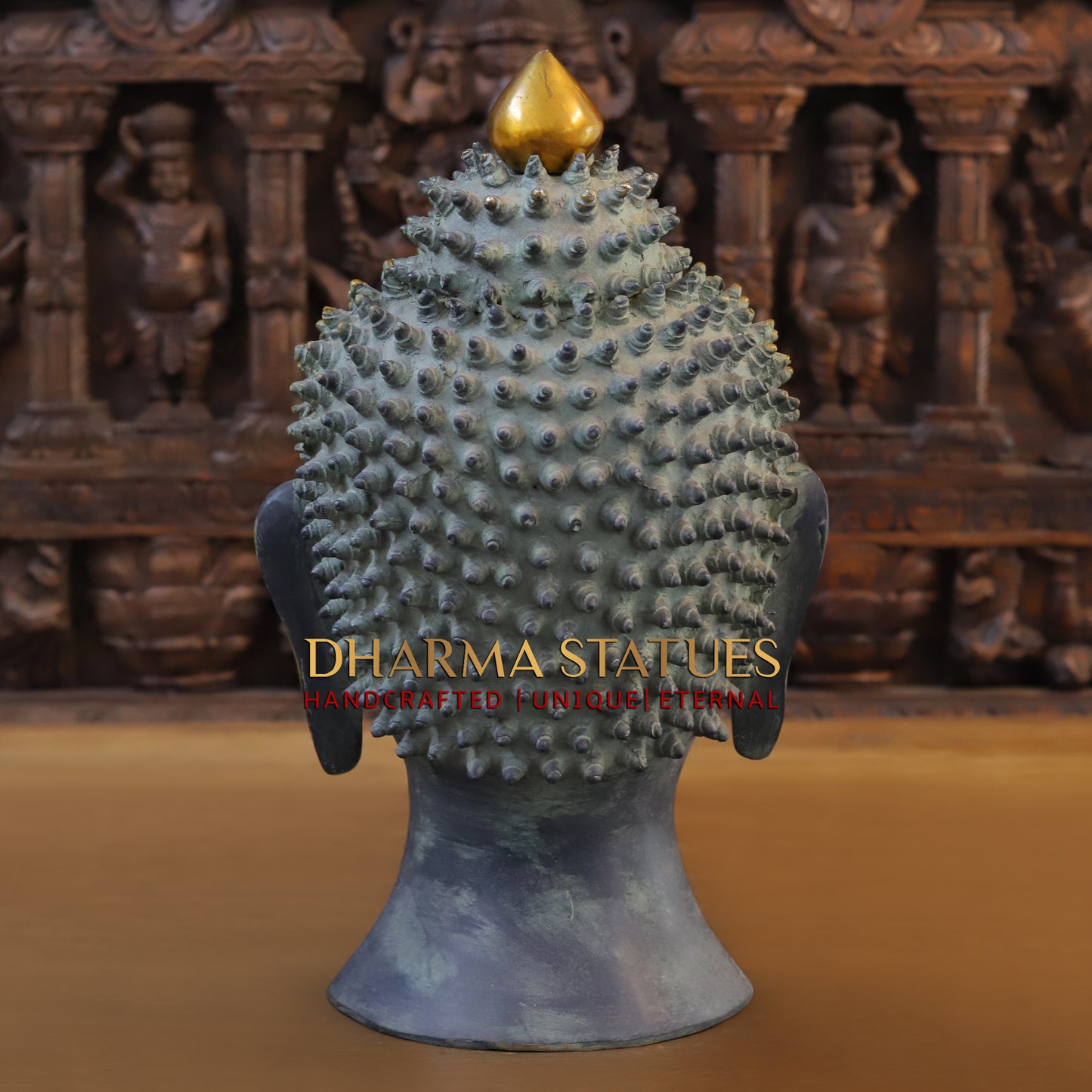 Brass Buddha Head in Meditation Expression, Graphite Patina Finish, 17"