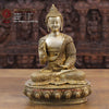 Brass Buddha Statue, Seated on a Lotus, Fine Golden Finish 16.5" Front View