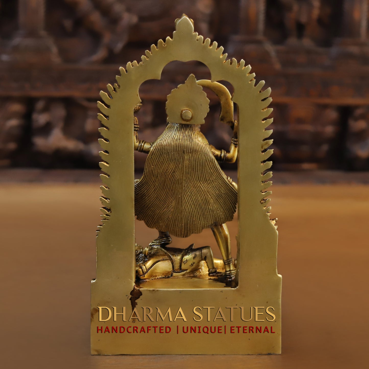 Brass Kali Statue with Kirtimukha, Fine Golden Finish, 10.5"