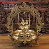 Brass Radha Krishna Urli, Radha and Krishna Swinging, Fine Golden Work 23.5" front view