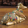 Brass Nandi Idol with Elegant Embellishments, Stone Work 6.5"