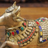 Brass Nandi Idol with Elegant Embellishments, Stone Work 6.5"