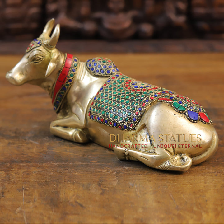 Brass Nandi Statue, The Sacred Bull in Vibrant Splendor, Stone work, 6"