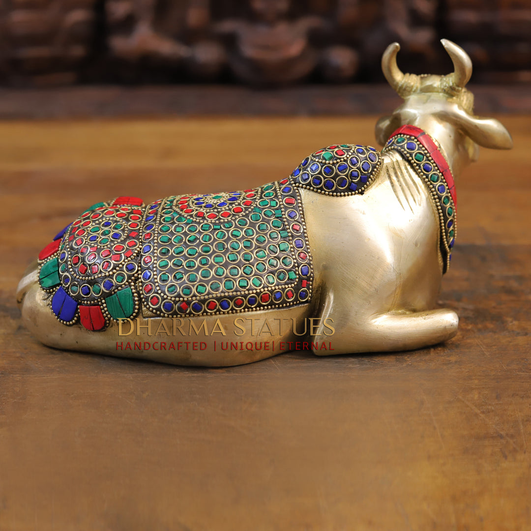 Brass Nandi Statue, The Sacred Bull in Vibrant Splendor, Stone work, 6"