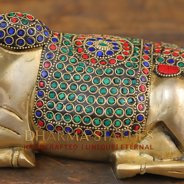 Brass Nandi Statue, The Sacred Bull in Vibrant Splendor, Stone work, 6"