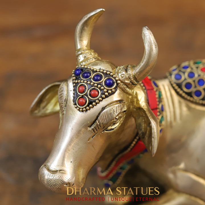 Brass Nandi Statue, The Sacred Bull in Vibrant Splendor, Stone work, 6"