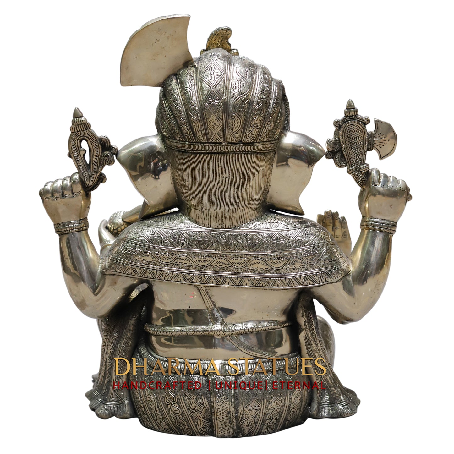 Brass Ganesh Seated, Silver Statue, 20"