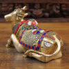 Brass Nandi Sculpture, Seated, Embellished in Divine Hues, Stone Work, 8"