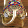 Brass Nandi Sculpture, Seated, Embellished in Divine Hues, Stone Work, 8"