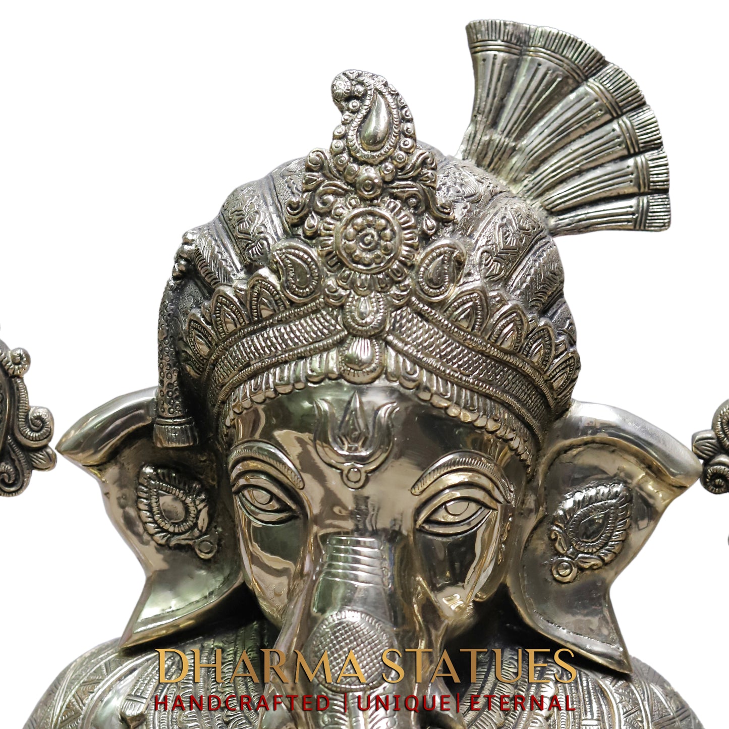 Brass Ganesh Seated, Silver Statue, 20"
