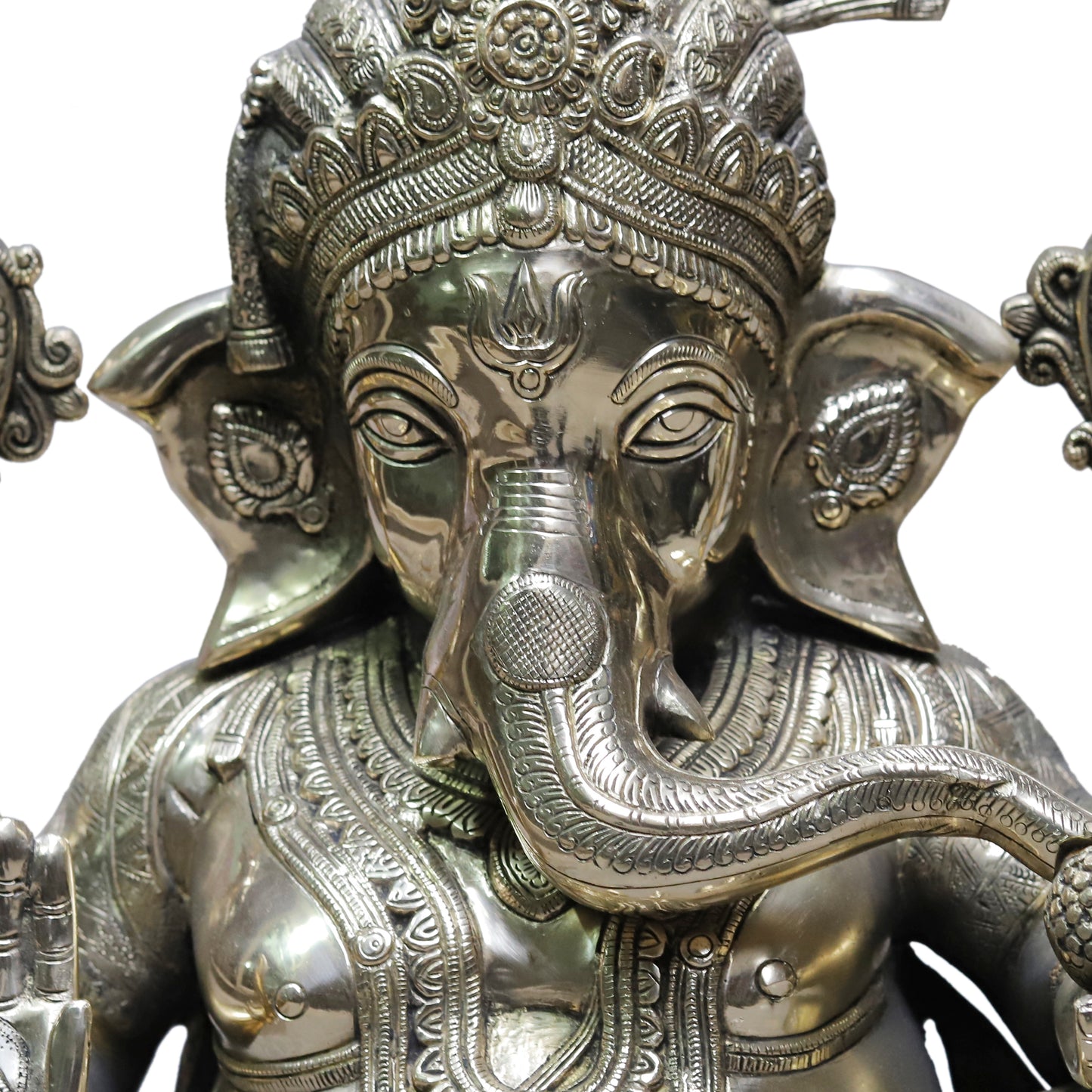 Brass Ganesh Seated, Silver Statue, 20"