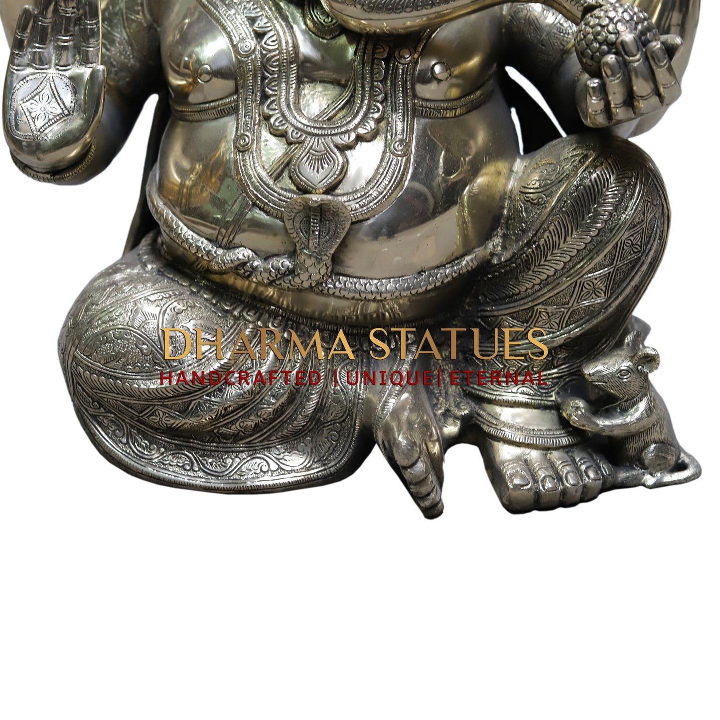 Brass Ganesh Seated, Silver Statue, 20"