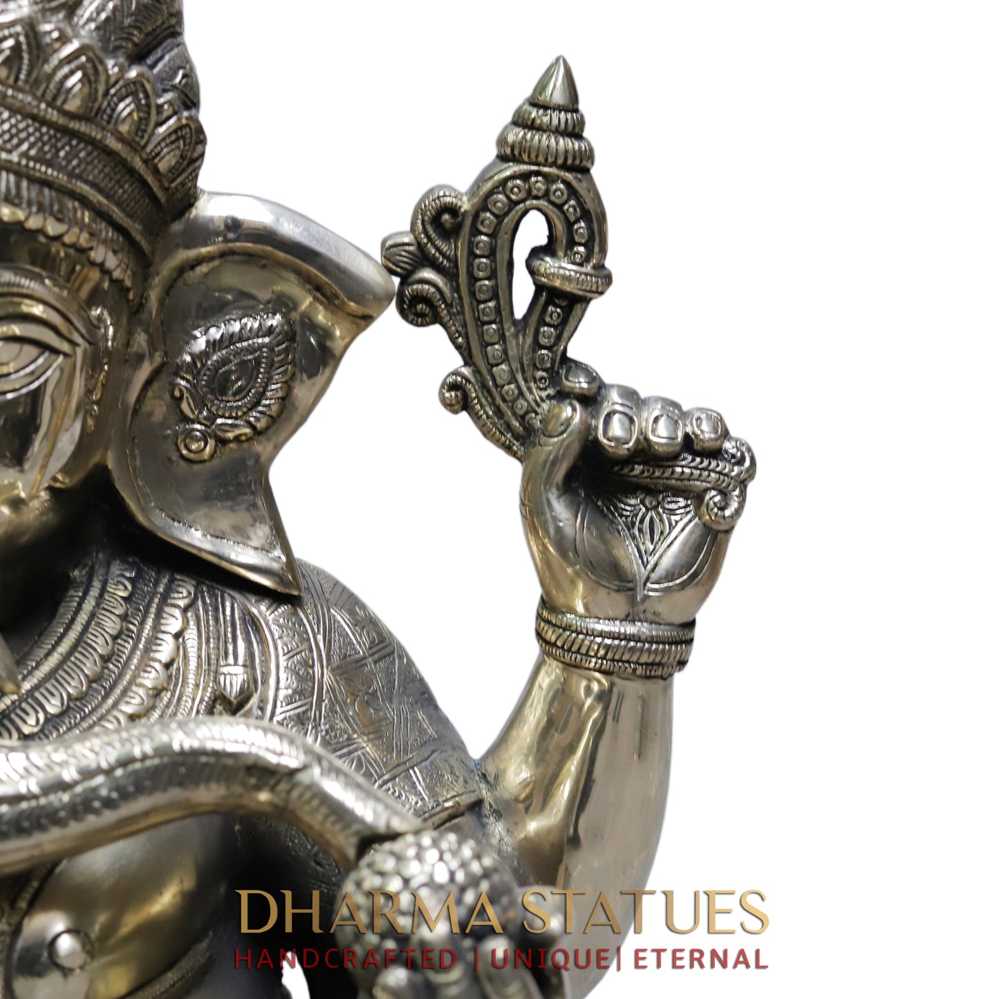 Brass Ganesh Seated, Silver Statue, 20"