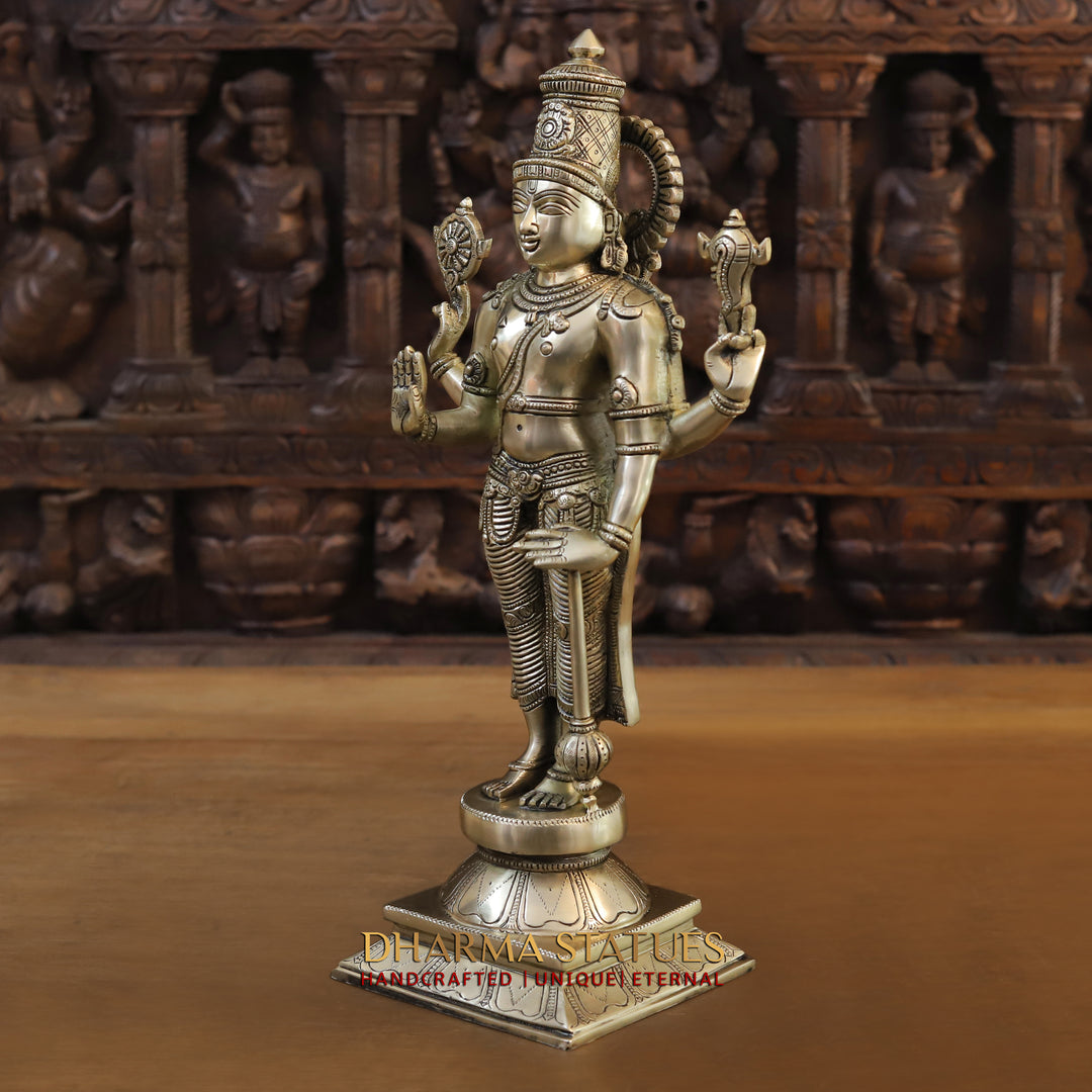 Brass Tirupati Balaji (Vishnu) in Ashirwadam Mudra, Golden Finish, 18"