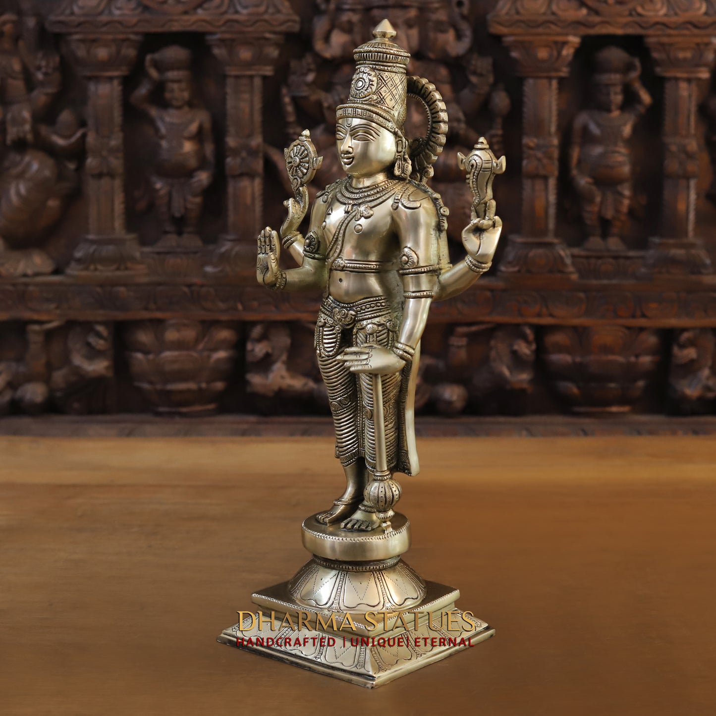 Brass Tirupati Balaji (Vishnu) in Ashirwadam Mudra, Golden Finish, 18"