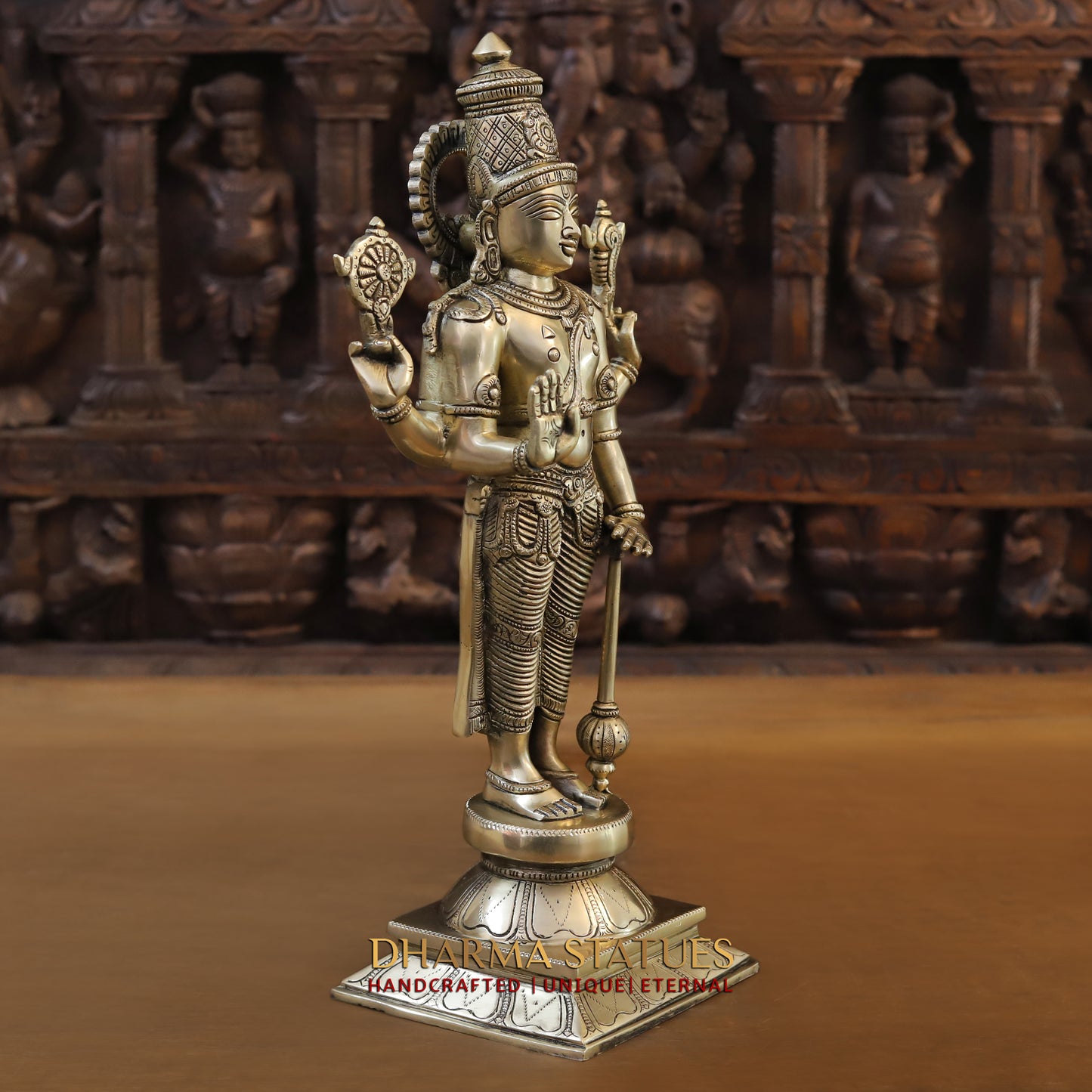 Brass Tirupati Balaji (Vishnu) in Ashirwadam Mudra, Golden Finish, 18"