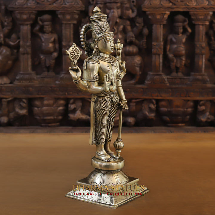 Brass Tirupati Balaji (Vishnu) in Ashirwadam Mudra, Golden Finish, 18"