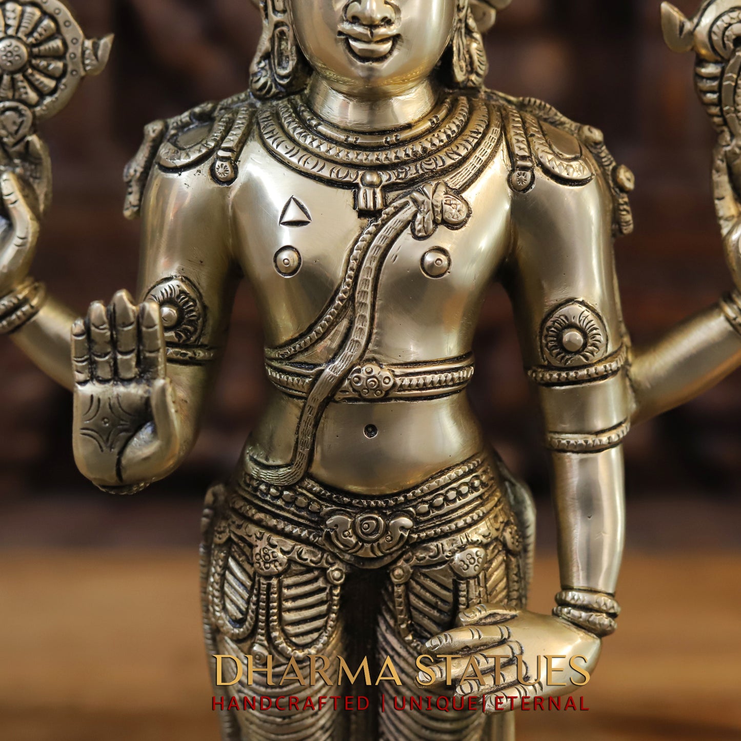 Brass Tirupati Balaji (Vishnu) in Ashirwadam Mudra, Golden Finish, 18"