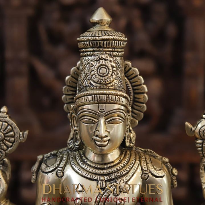 Brass Tirupati Balaji (Vishnu) in Ashirwadam Mudra, Golden Finish, 18"