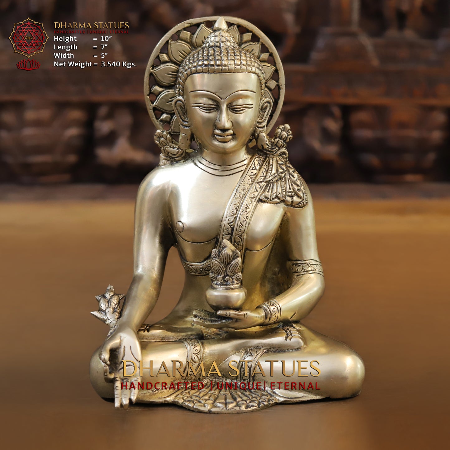 Brass Tibetan Buddhist, Fine Gold Finish, 10"