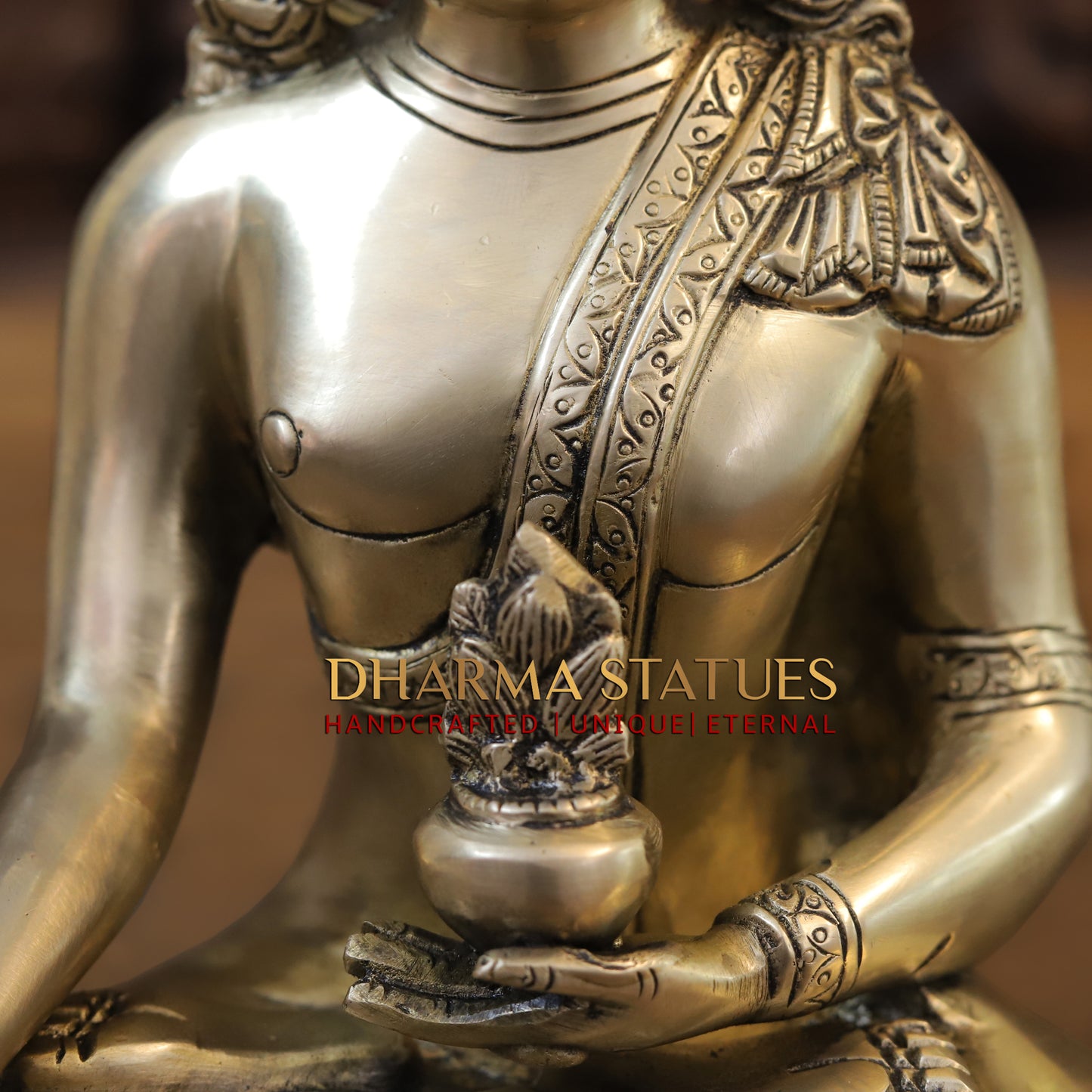 Brass Tibetan Buddhist, Fine Gold Finish, 10"