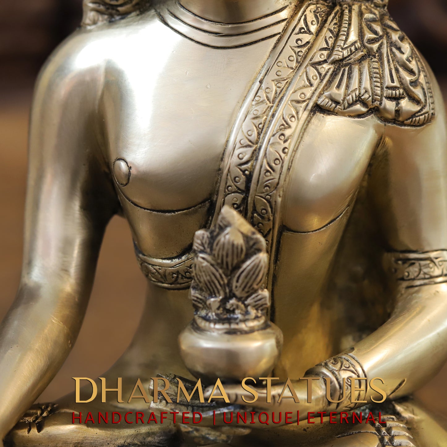 Brass Tibetan Buddhist, Fine Gold Finish, 10"